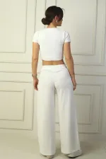 Pantalon palazzo à poches plissées pour femme