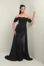 Women's Low-Sleeve Underwired Lined Cape Chiffon Long Dress