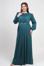 Robe longue BB en satin doublée et plissée, à col cache-cœur, pour femme