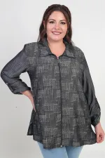 Kadın Kol Katlamalı Önü Fermuarlı Büyük Beden Ceket