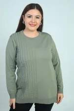 Kadın Tek Taraf Saç Örgülü Büyük Beden Likralı Tunik Bluz