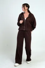 Ensemble Osyho 2 pièces pour femme : cardigan à capuche zippé, pantalon palazzo à poche et taille élastique