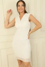 Wrap Neckline Lined Tulle Dress