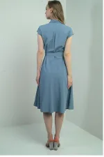 Women's Button-Front Belted Shirt Collar Short-Sleeve Dress