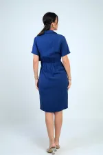 Kadın Ön Bağlamalı Cepli Önü Düğmeli Astarlı Kısa Lyocell Elbise