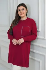Blouse tunique en maille grande taille pour femme, à une poche avant et imprimé pierre.