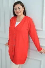 Kadın Büyük Kazayağı Desen Soğuk İplik Büyük Beden Uzun Hırka