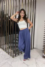 Kadın Beli Lastikli Cepli Lyocell Palazzo Pantolon