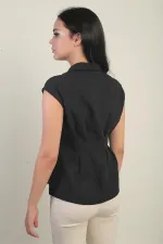 Kadın Beli Pileli Kolsuz Gömlek
