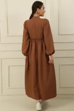 Güpürlü Keten Efekt Uzun Elbise