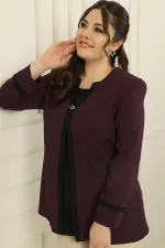 İçi Likralı Atlet Omuzlar Vatkalı Garnili Büyük Beden Krep Ceket 2'li Takım