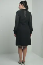 Robe portefeuille pour femme, manches en mousseline et détails perlés, doublée, grandes tailles.