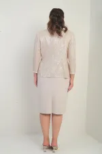 Robe sans manches doublée pour femme avec veste ornée de sequins et de pierres, ensemble deux pièces grande taille