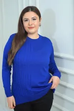 Kadın Tek Taraf Saç Örgülü Büyük Beden Likralı Tunik Bluz