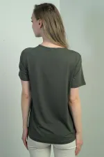 V-Neck Short-Sleeve Blouse with V-Embellished Accessories