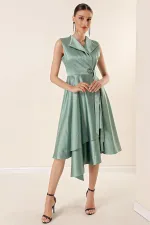 Wrap Neckline Lace-up Satin Dress