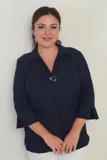 Polo Yaka  Çeyrek Kol Büyük Beden Bluz