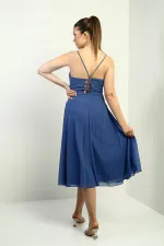 Kadın İp Askılı Kruvaze Yaka Astarlı Arkası Bağcıklı Kloş Şifon Elbise