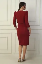 Robe midi cache-cœur pour femme, ornée de pierres scintillantes sur le devant, de manches à pompons et d'une ceinture à la taille.