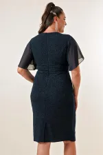 Robe courte grande taille à paillettes, manches en mousseline et ornements latéraux, doublée