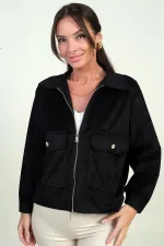 Manteau en daim pour femme avec poche et fermeture éclair sur le devant