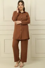 Chemise à une poche et manches retroussables, pantalon palazzo à taille élastique, effet lin, ensemble deux pièces grandes tailles