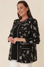 İçi Likralı Atletli Sahte Cepli Desenli Büyük Beden Krep Ceket