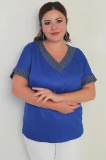 Chemisier grande taille pour femme avec détails en maille pailletée au col et aux poignets