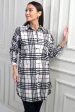 Chemise longue à carreaux pour femme avec fentes latérales