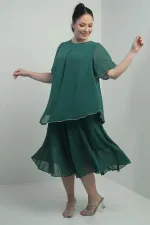 Robe midi en mousseline doublée à manches courtes à volants pour femme, grande taille, ornée de pierres