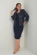 Robe sans manches pour femme, veste en tulle ornée de sequins et de perles, doublée, ensemble deux pièces grandes tailles