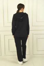 Women's Hooded Two-Piece Set with Double Pockets, Relaxed Fit and Piped Trim