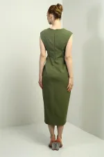 Kadın Kendinden Telalı Önü Yırtmaçlı Midi Elbise