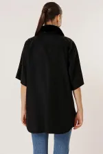 Yaka Kürklü Ponpon Detaylı Cep Ve Kolları Boncuklu Önü Fermuarlı İthal Kaşe Panço Kaban