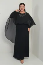 Kadın Üstü Zincirli Şifon Altı Simli Astarlı Büyük Beden Tesettür Uzun Elbise