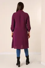 Tunique longue Ayrobin grande taille à manches Truvakar boutonnées sur le devant et ornée de perles.