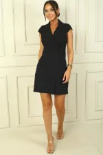 Women's Wrap Neckline Buckle Detail Pleated Skirt Lycra Crepe Dress