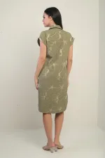 Women's Short-Sleeved, Corded, Pocketed Shirt Dress with Side Slits