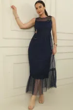 Butterfly Detail Lined Midi Length Tulle Dress