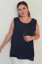 Kadın Üstü Şifon Kolsuz Büyük Beden Bluz