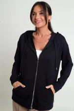 Gilet Osyho à capuche pour femme, poche kangourou et fermeture éclair sur le devant