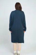 Gilet long en maille grande taille pour femme, avec poches et détails rayés