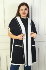 Poncho à capuche grande taille pour femme, avec bouton latéral et dos à motifs