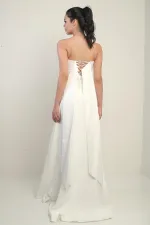 Robe longue évasée sans bretelles en taffetas pour femme avec double épissure de pierre