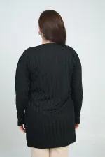 Gilet long grande taille pour femme avec détail de boutons de manchette et lycra côtelé épais