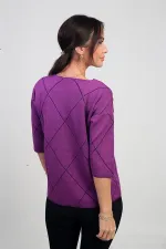 Chemisier à paillettes à col en V et manches courtes pour femme, orné de motifs en losanges