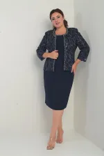 Robe sans manches pour femme, veste en tulle ornée de sequins et de perles, doublée, ensemble deux pièces grandes tailles