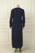 Robe longue en crêpe grande taille pour femme, avec poignets zippés, taille à boucle et ornements en pierre