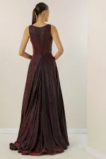 V-Neck Echo Tulle Glittery Lined Evening Dress