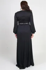 Robe longue BB en satin doublée et plissée, à col cache-cœur, pour femme